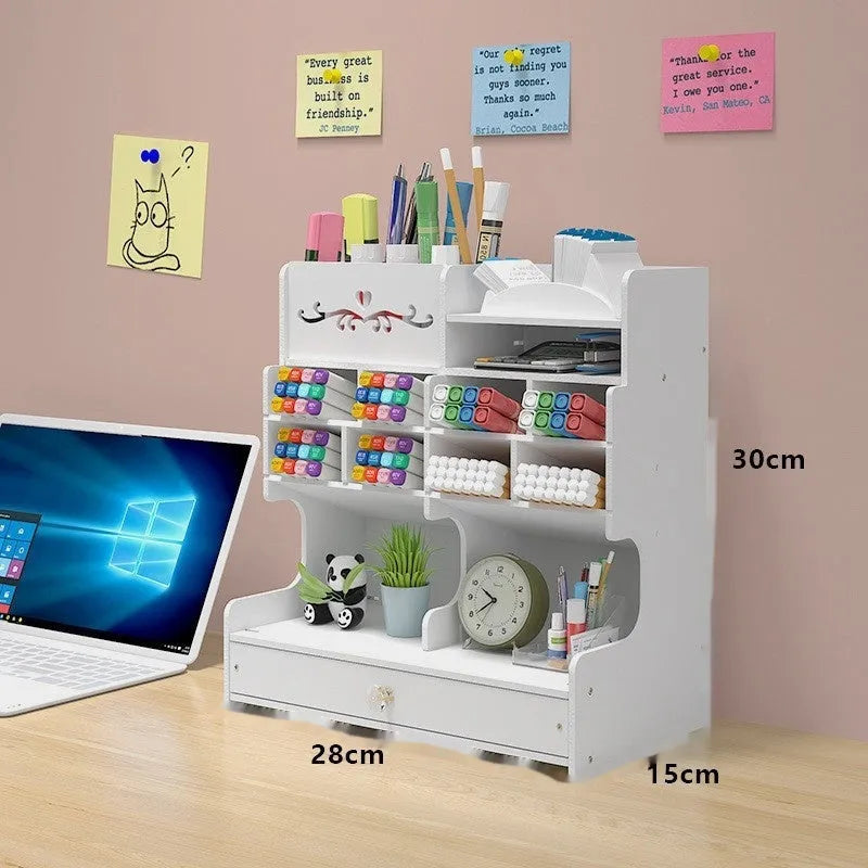 Square white plastic pen holder storage box with 10 individual grid compartments for organisation.
