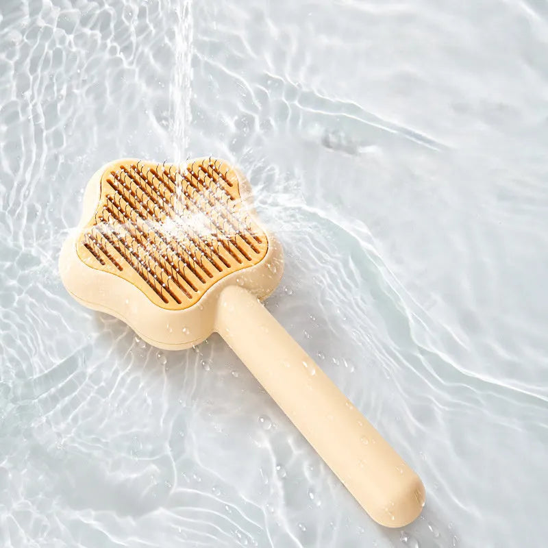 Green stainless steel cat grooming comb with four different needle surfaces for pet hair removal