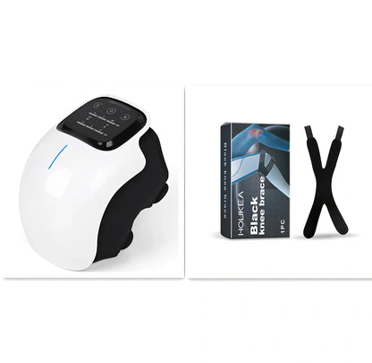 Smart knee massager with adjustable straps and LED display showing intensity levels