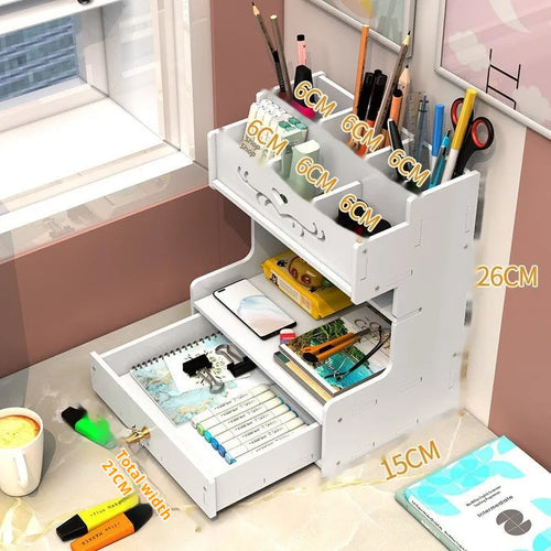 Square white plastic pen holder storage box with 10 individual grid compartments for organisation.