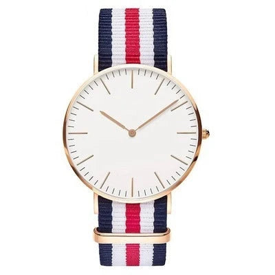 Nylon strap two-needle quartz watch with alloy case in various colours
