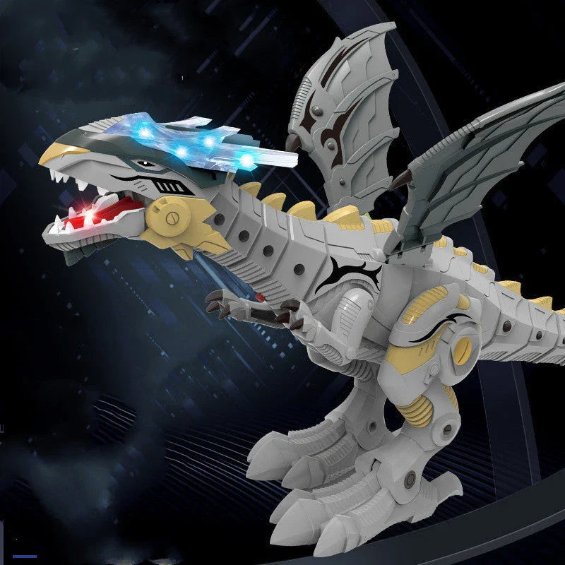 Walking dragon toy with fire breathing and water spray features in vibrant colours