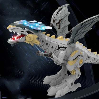 Walking dragon toy with fire breathing and water spray features in vibrant colours