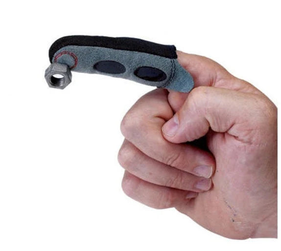 Magnetic fingertip sleeve for holding small metal objects like screws and batteries