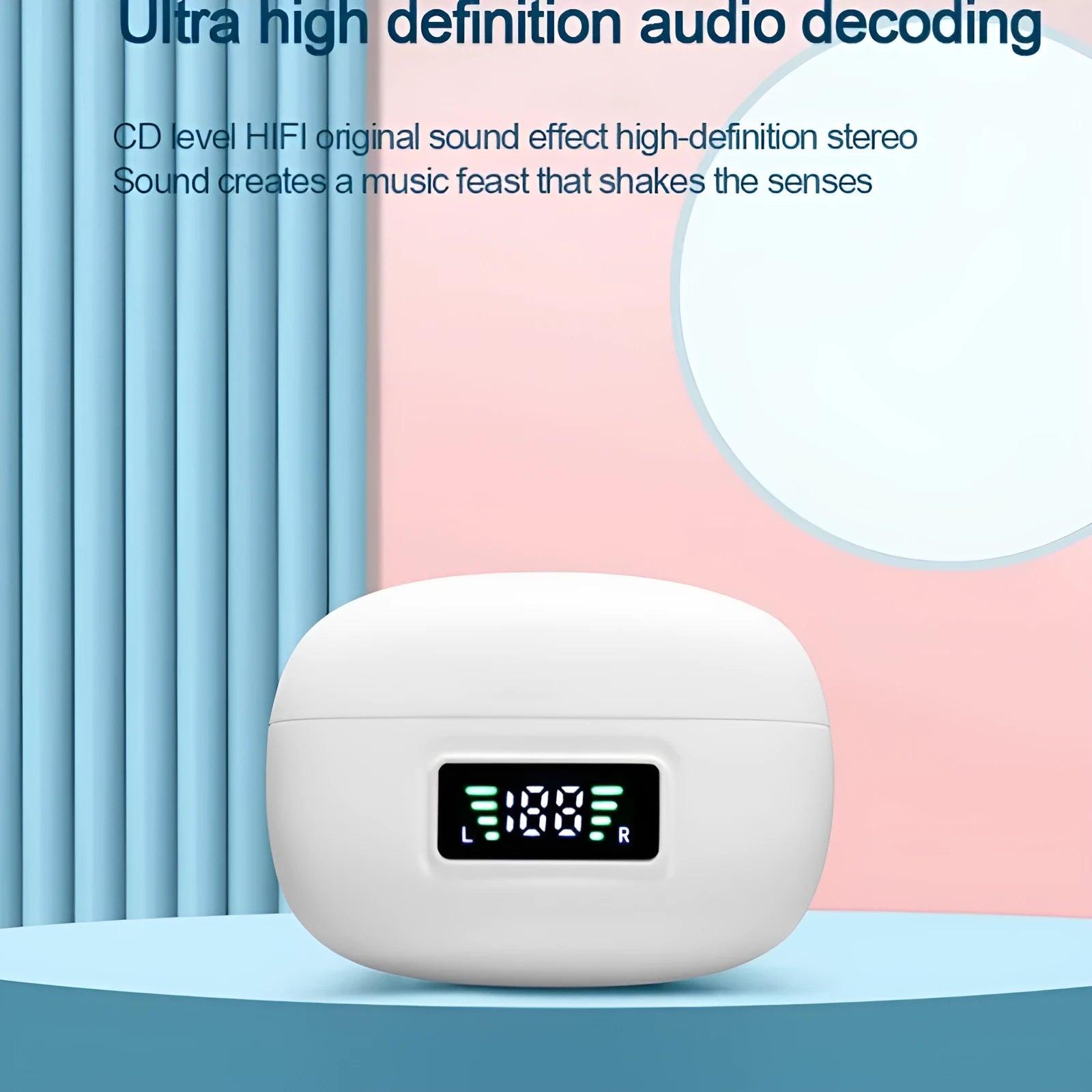 G80 wireless Bluetooth in-ear headset with digital display, white colour, plastic earbud design