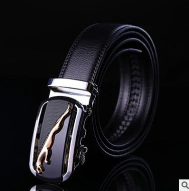 Men's automatic buckle leather belt with gold buckle head, 3.55cm width