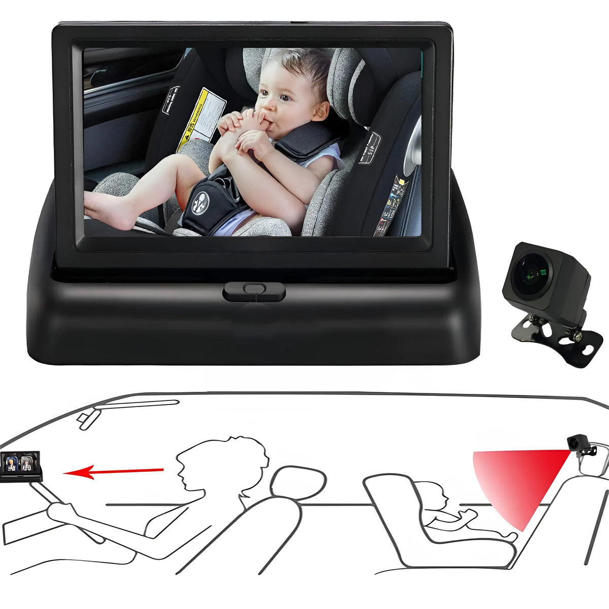 Black plastic car reversing display with 4.3 inch TFT screen, model CLT-509-1, for small car use