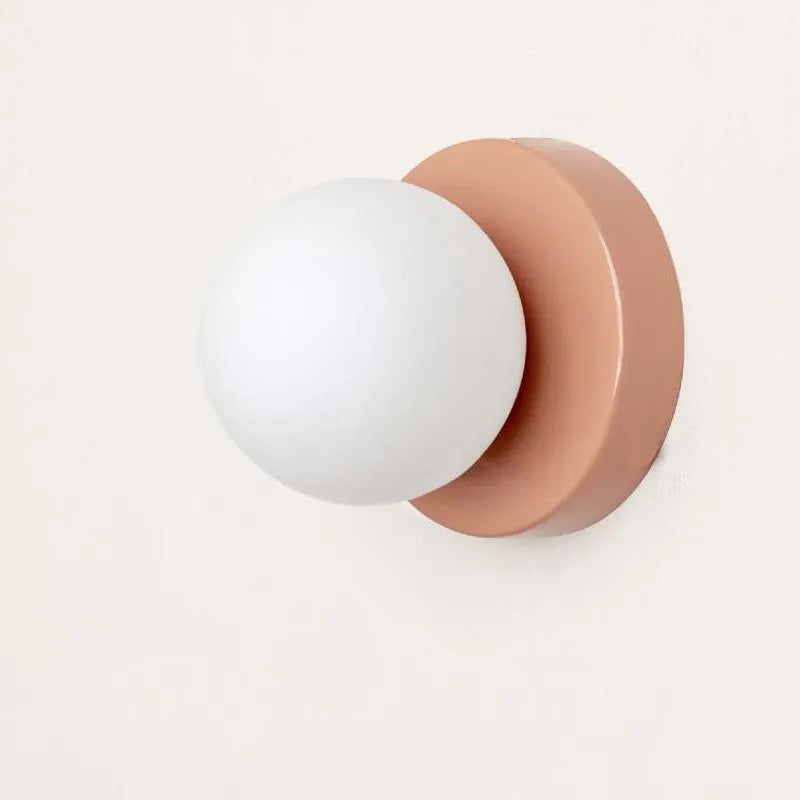 Nordic modern simple glass ball wall lamp with iron frame, available in five base colours including beige and black