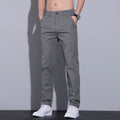 Men's straight slim-fit casual cotton trousers in light khaki colour.