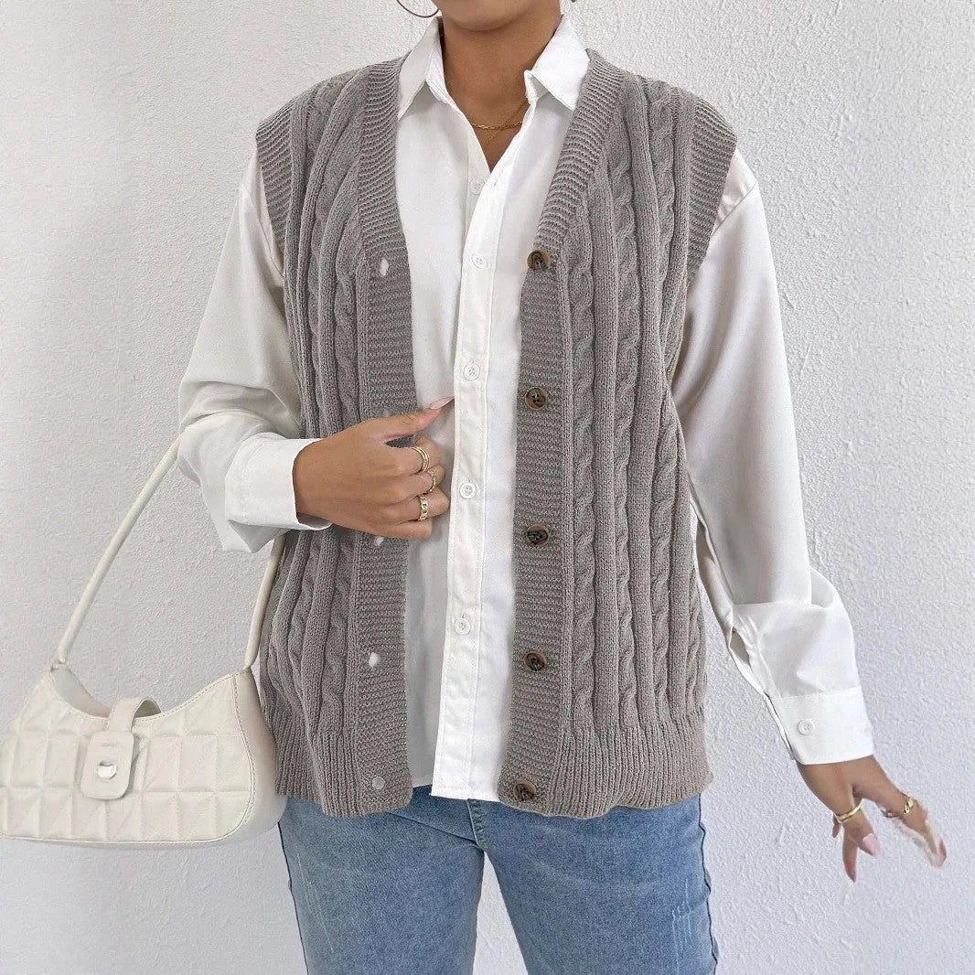 European and American leisure outer twist woven vest in solid colour, free size, deer plush fabric, available in coffee, gray, black