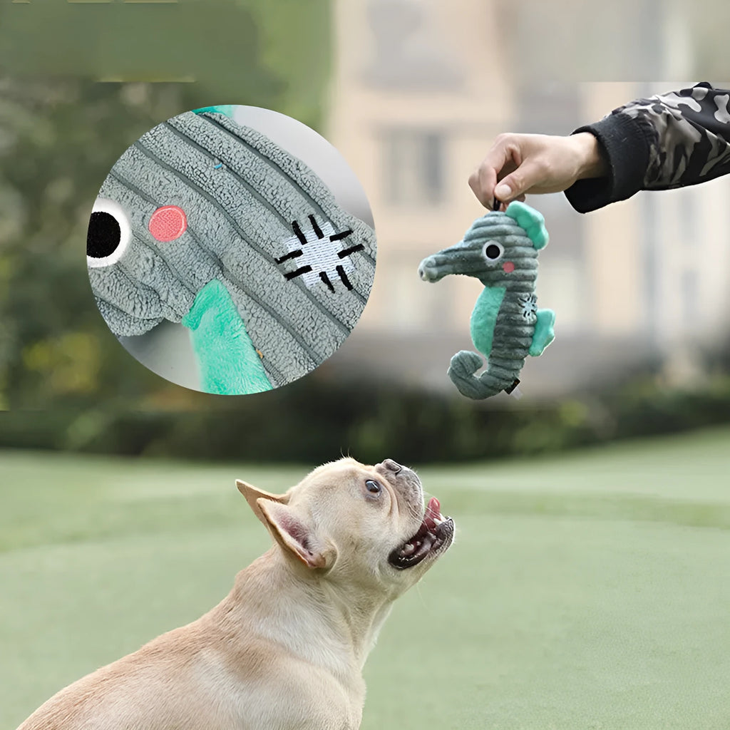 Interactive dog toy shaped like a hedgehog with plush cover and self-moving ball for small and medium dogs