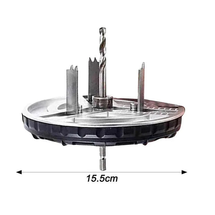 Versatile woodworking hole punching saw with adjustable cutting diameter, designed for smooth and burr-free cuts on plasterboard, softwood, and more.