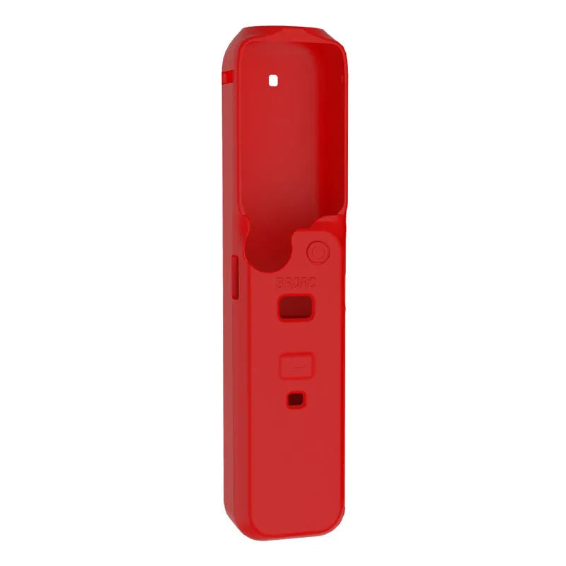 Silicone protective cover for camera body in black, red, and orange colours showing non-slip texture