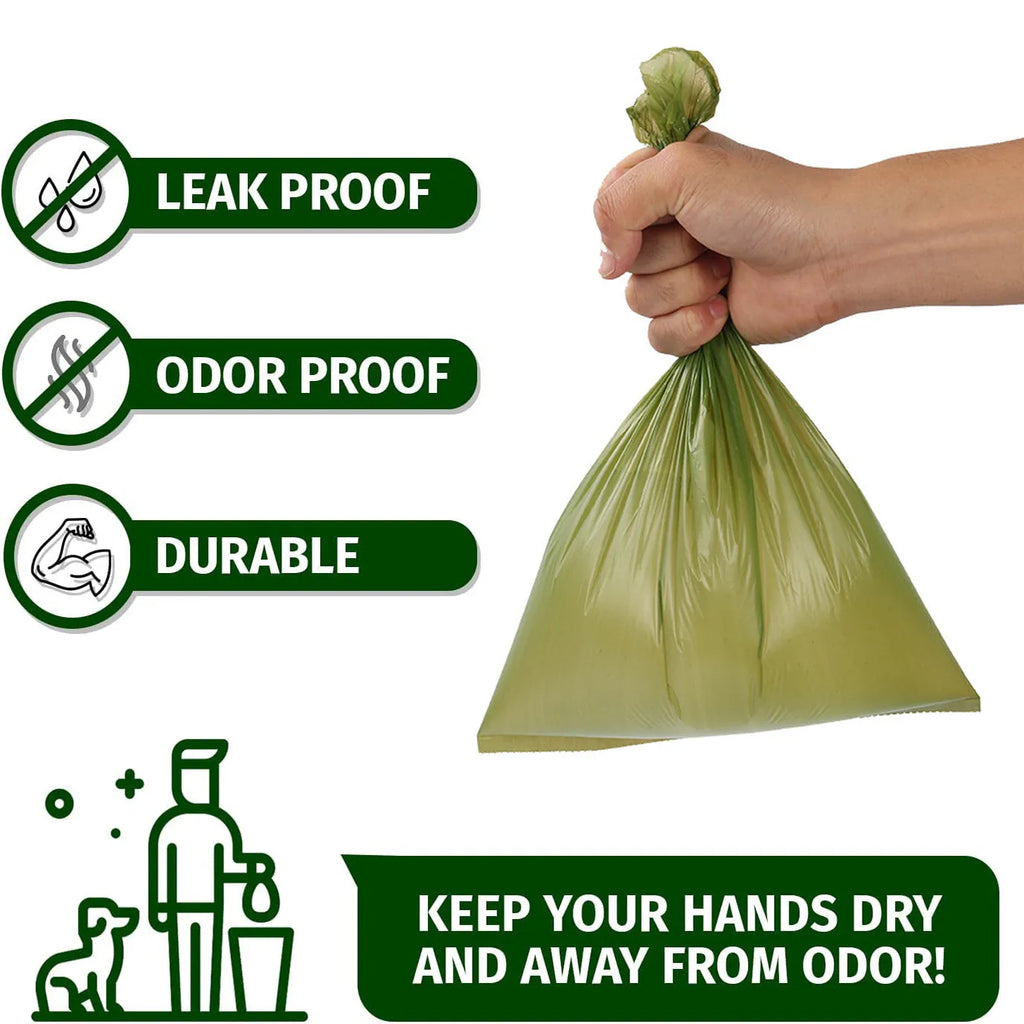 Roll of extra thick leak proof biodegradable dog waste bags for pet waste disposal