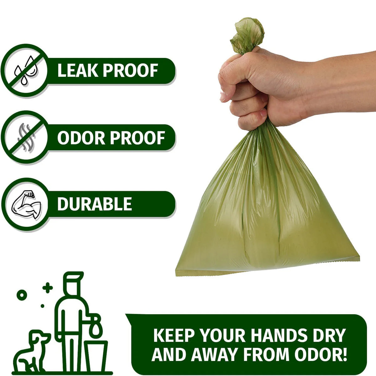 Roll of extra thick leak proof biodegradable dog waste bags for pet waste disposal