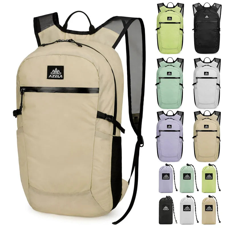 AZELA lightweight lime green backpack with multiple pockets and breathable mesh straps for outdoor travel