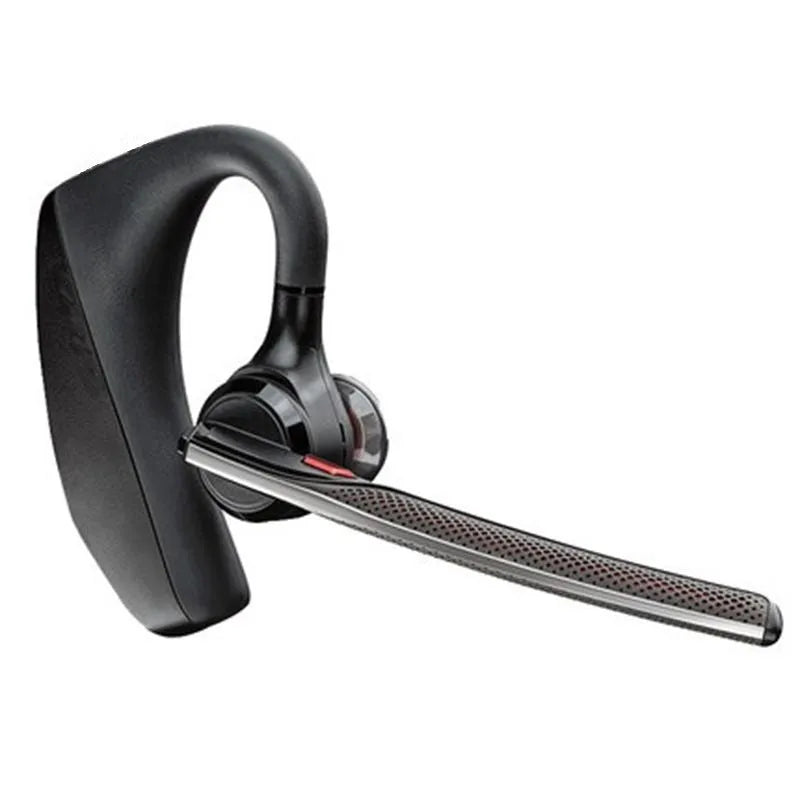 Black Bluetooth sports headphones with USB charging port and battery display on a white background.