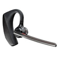 Black Bluetooth sports headphones with USB charging port and battery display on a white background.