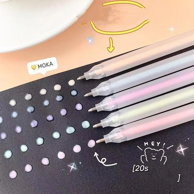 Cap-pulling quick-dry dispensing pen in six colours: yellow, white, blue, green, pink, purple