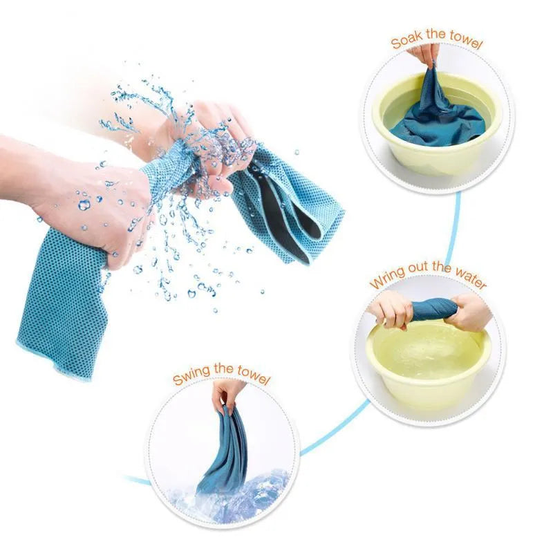 Blue sports cooling towel 30x90cm soft microfiber mesh for gym running camping