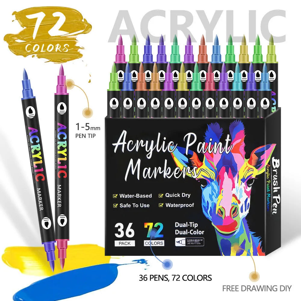 Set of washable double-headed acrylic marker pens with opaque quick-drying colours