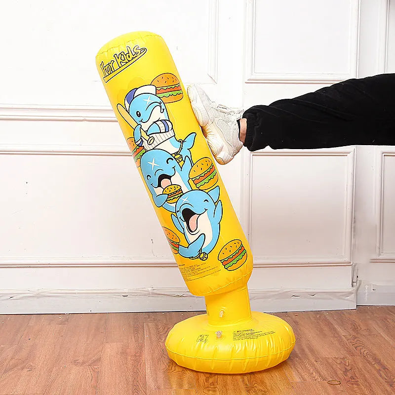 Yellow hamburger pattern inflatable boxing column standing upright at 120cm height for punching practice