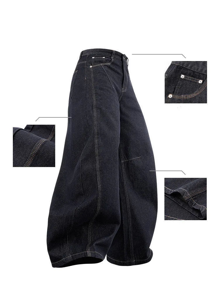 Men's wide leg denim trousers in original cow colour with mid waist and relaxed fit