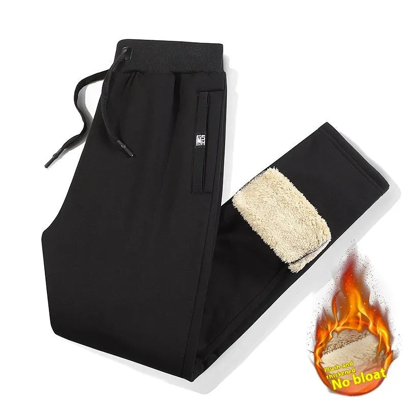 Men's grey fleece-lined cotton track pants with elastic waist and straight leg cut