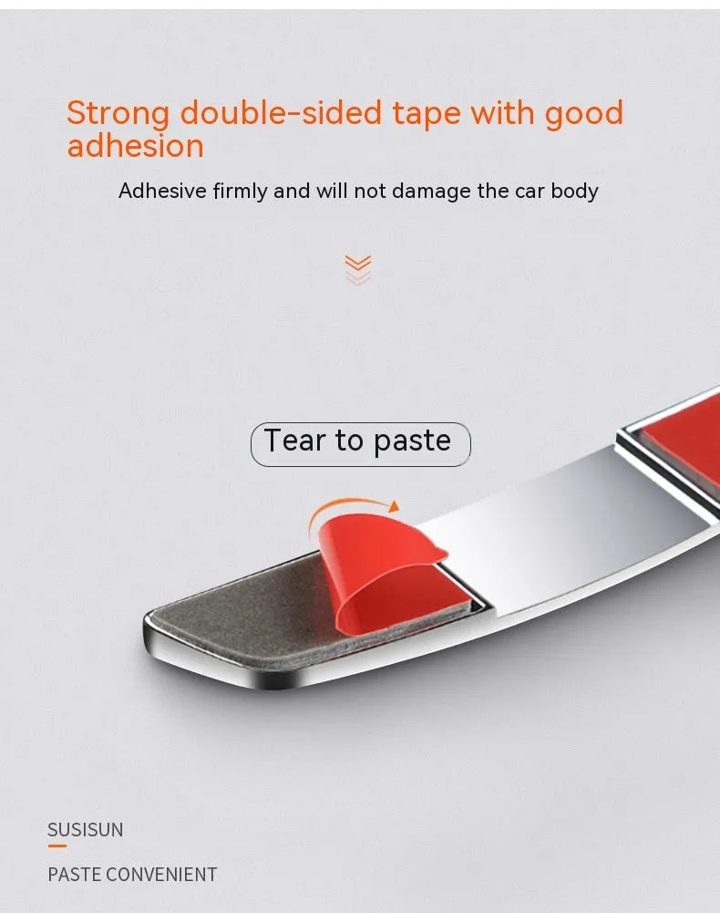 Black plastic silicone car door bumper protection strips, four-piece set showing dimensions.