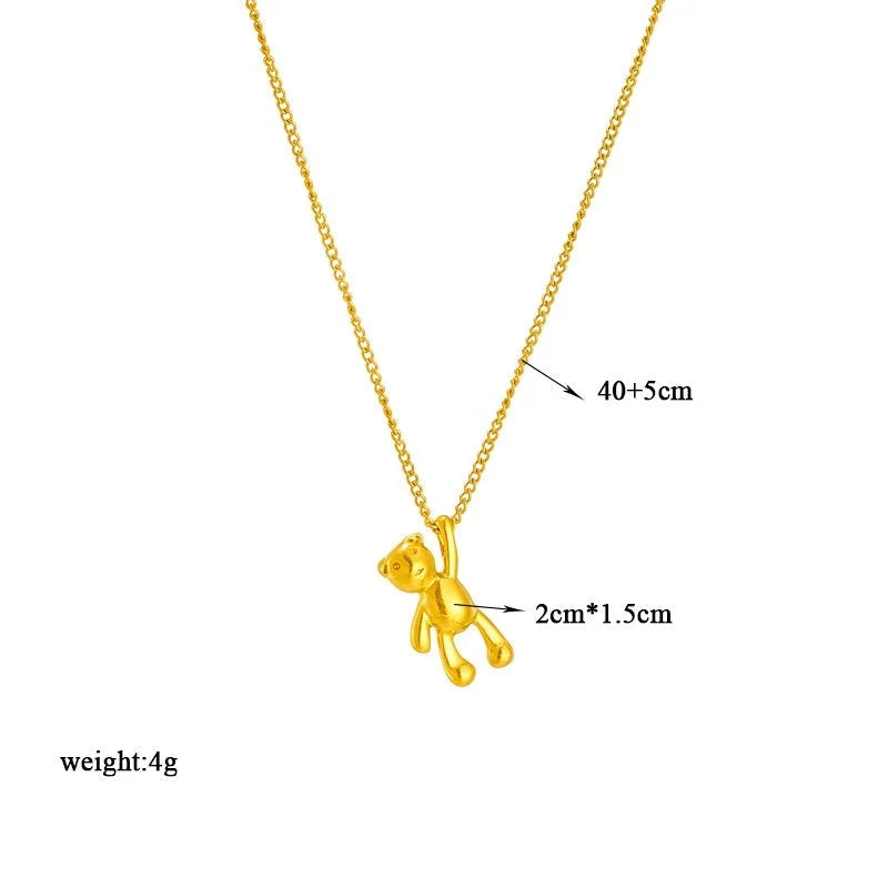 Three-dimensional bear pendant necklace with titanium steel chain in gold