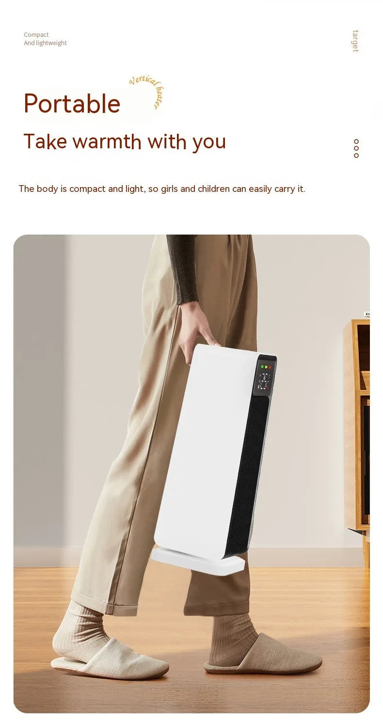 White small electric air conditioner heater with shaking head and touch controls for large rooms