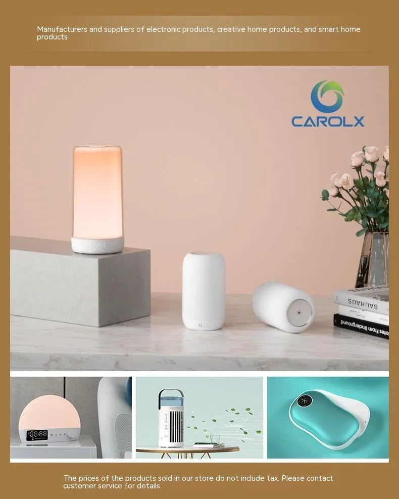 White small electric air conditioner heater with shaking head and touch controls for large rooms