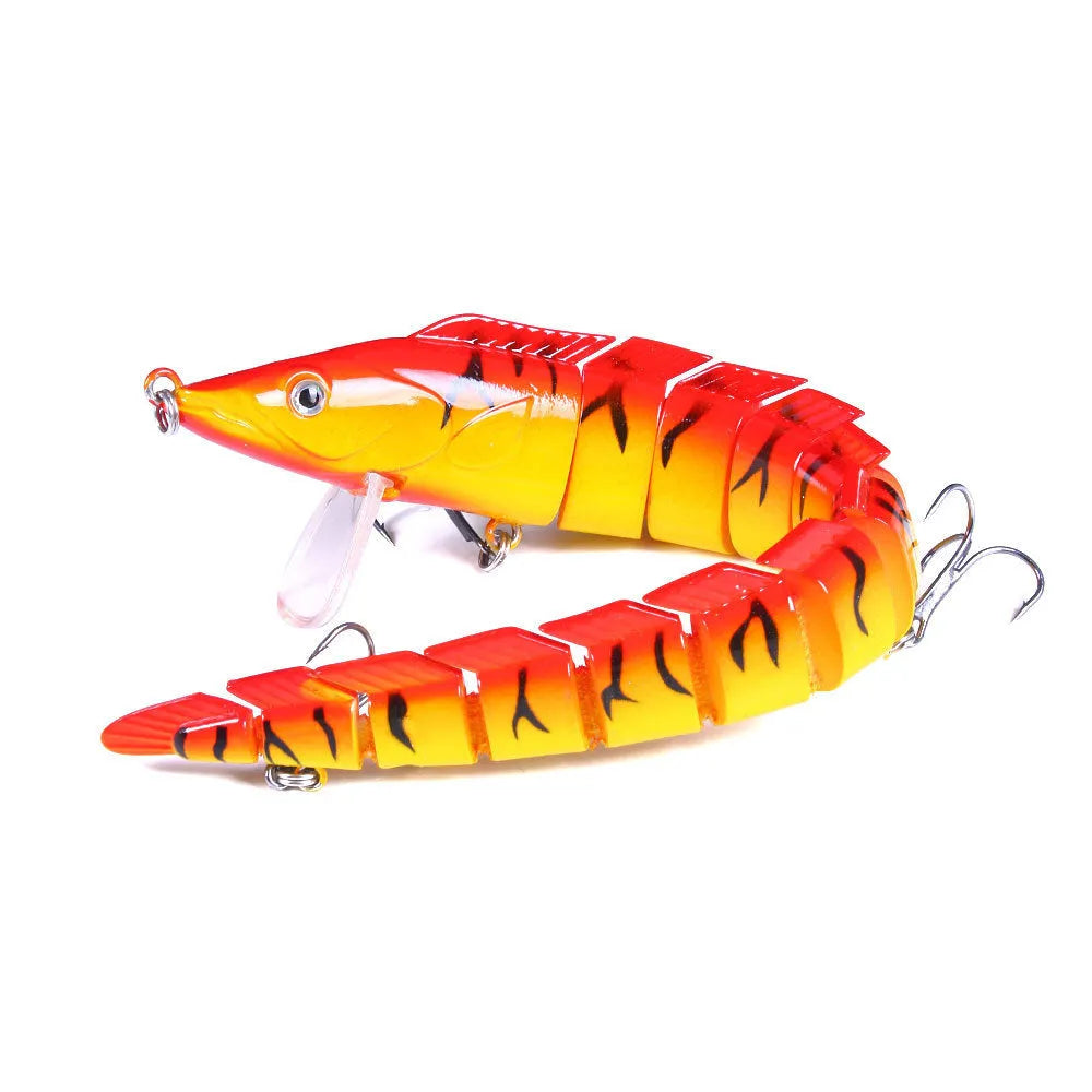 Multi-section simulated loach fishing lure showing flexible joints and #2 hook with 23cm length scale