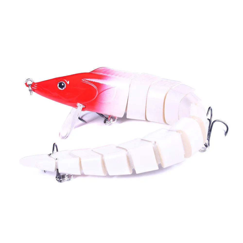Multi-section simulated loach fishing lure showing flexible joints and #2 hook with 23cm length scale