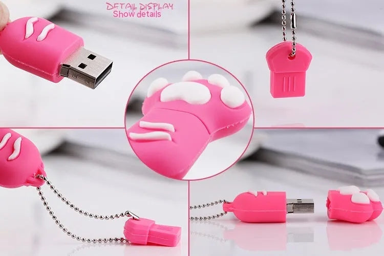 Cat claw cartoon USB flash drive in pink PVC shell with USB 2.0 interface