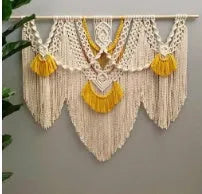Nordic style hand-woven cotton tapestry wall hanging creamy-white yellow 120cm by 95cm rectangle