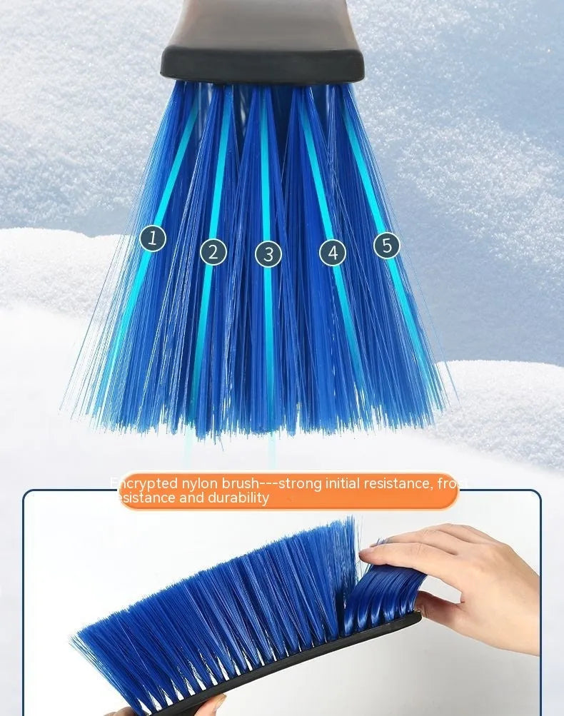 Winter car snow scraping brush with long handle for vehicle defrosting in blue and yellow colour options