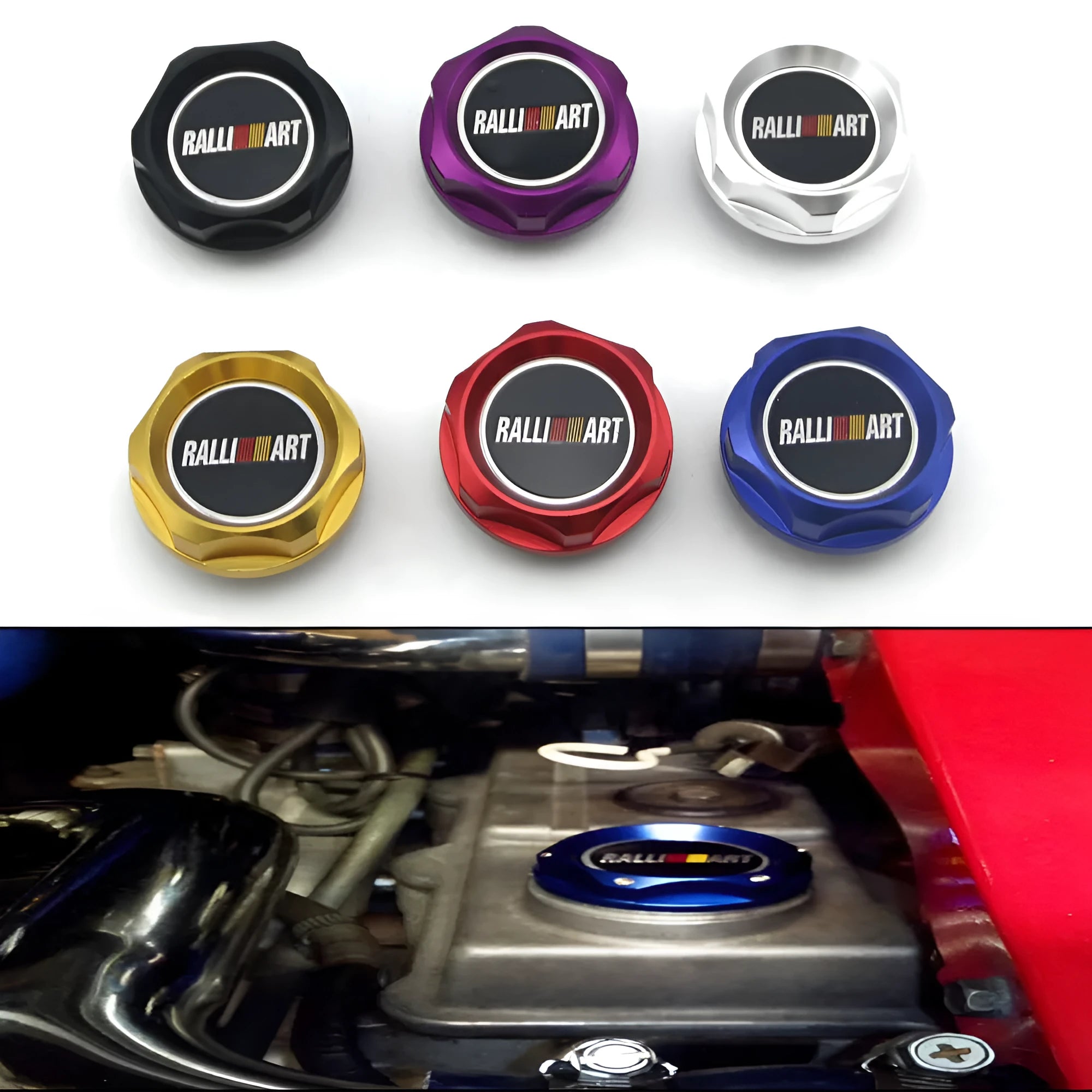 Aluminium alloy oil filter cap for Mitsubishi car modification in six colour options.
