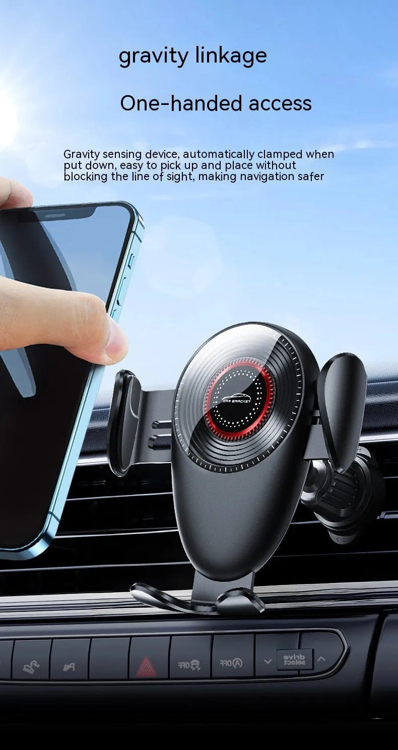 Black universal car air vent mobile phone bracket with adjustable clamping mechanism