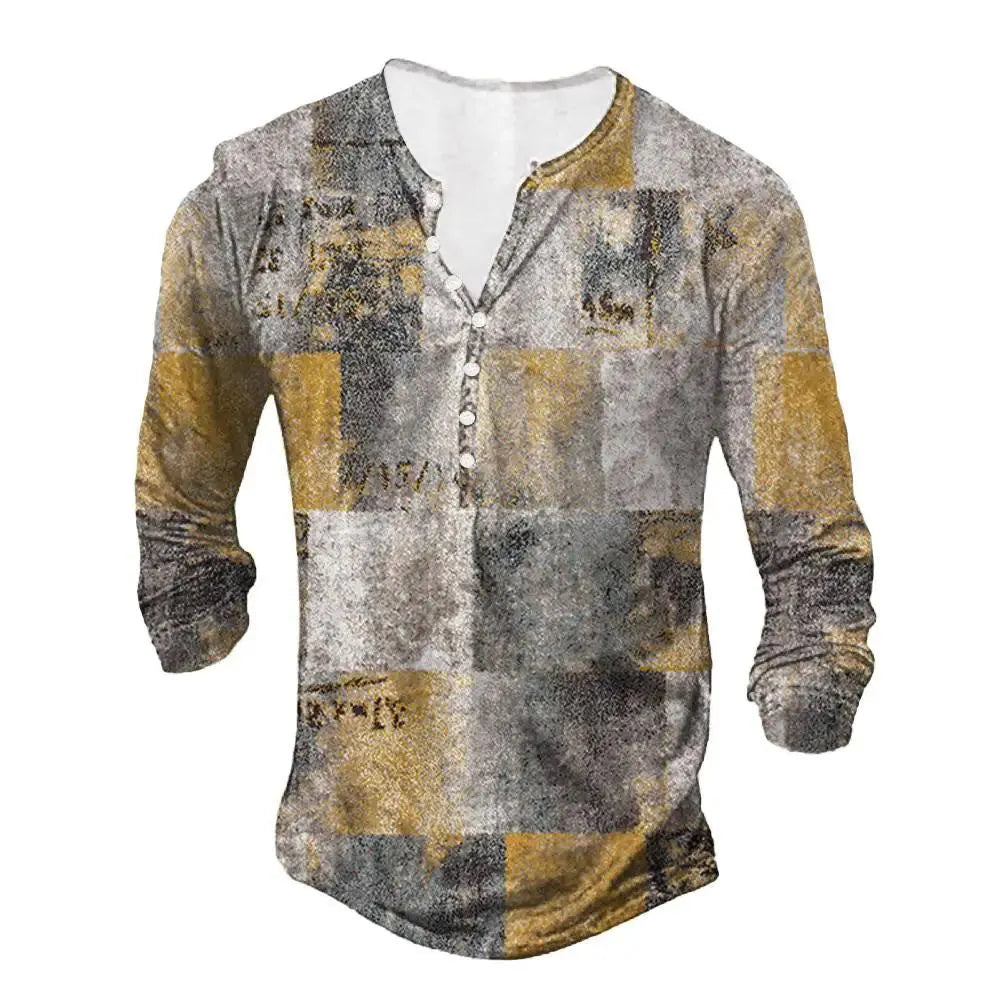 3D digital printed ethnic pattern top with open placket and buttons, loose fit, in multicolour, front view