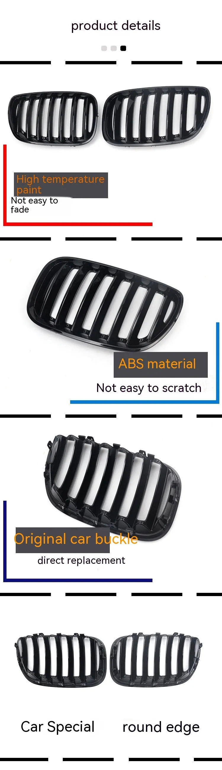 Bright black ABS plastic grille modification kit for BMW X5E 53 front styling