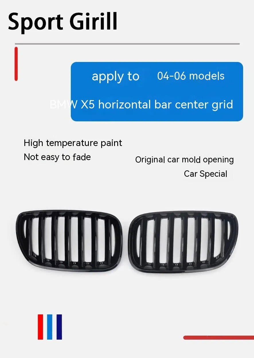 Bright black ABS plastic grille modification kit for BMW X5E 53 front styling
