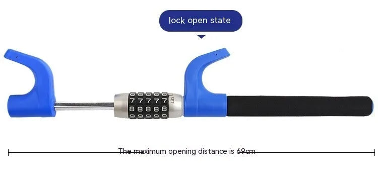 Car steering wheel anti-theft U-lock with combination dial in black, blue or red colour options