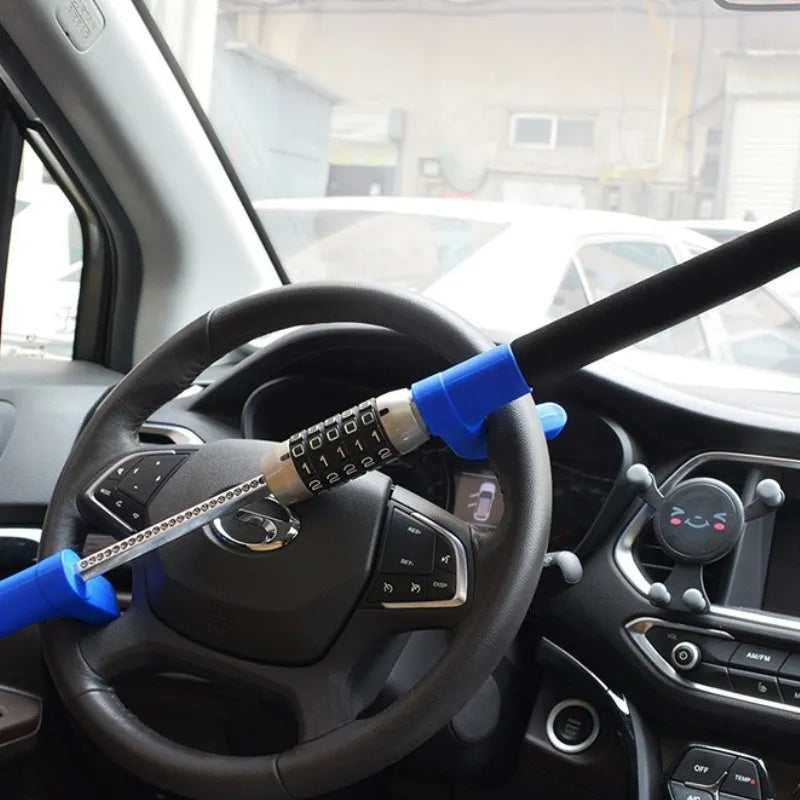 Car steering wheel anti-theft U-lock with combination dial in black, blue or red colour options