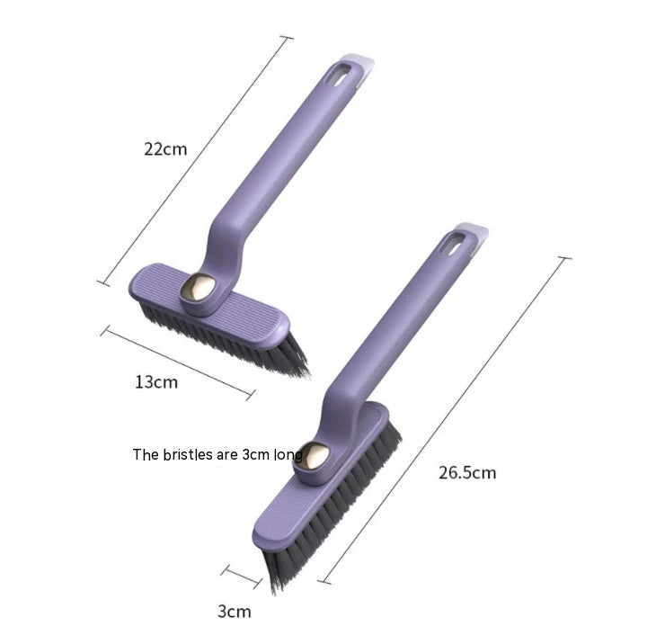 Multi-function rotating crevice cleaning brush in purple, white, and brown for kitchen and bathroom cleaning