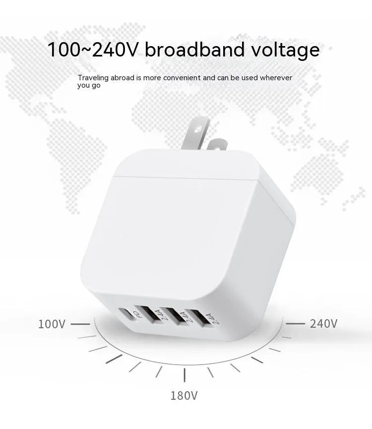 PD20W mobile phone charger in white with USB port on front