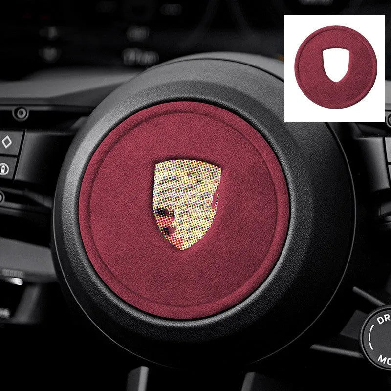 Porsche steering wheel sticker cover in imported suede, multiple colour options including sapphire blue and carbon black