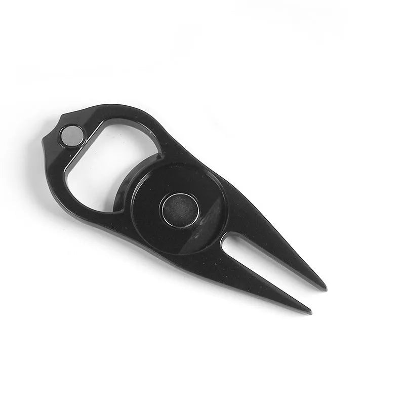 Zinc alloy golf ball yoke bottle opener tool in black, green or silver colours with 88mm length