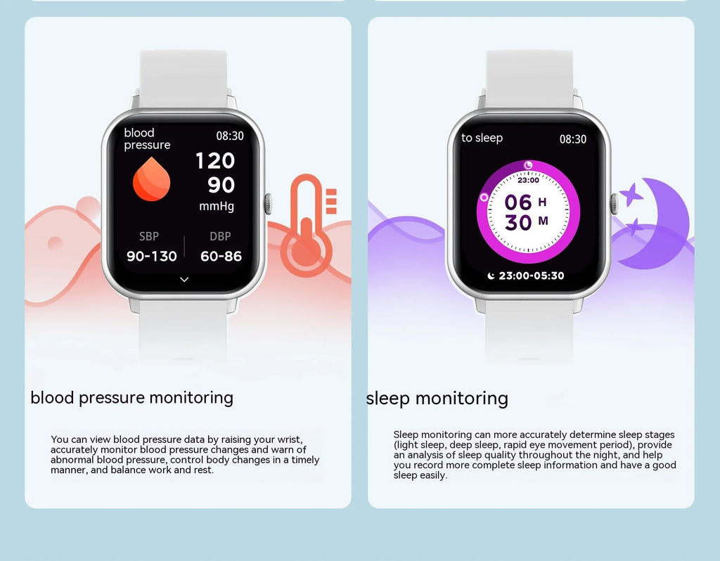 Bluetooth smart watch with colour touchscreen on a wrist, showing heart rate monitoring display.