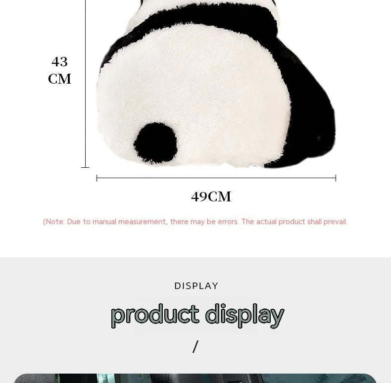 Cartoon panda automotive lumbar support cushion with plush material in rabbit fur or honeycomb black and white designs